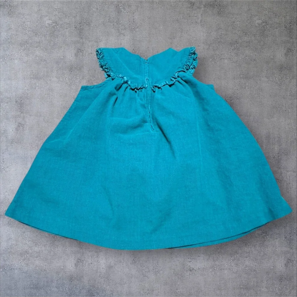 Vintage‎ Baby Goose Dress Teal Corduroy Applique Cotton Toddler